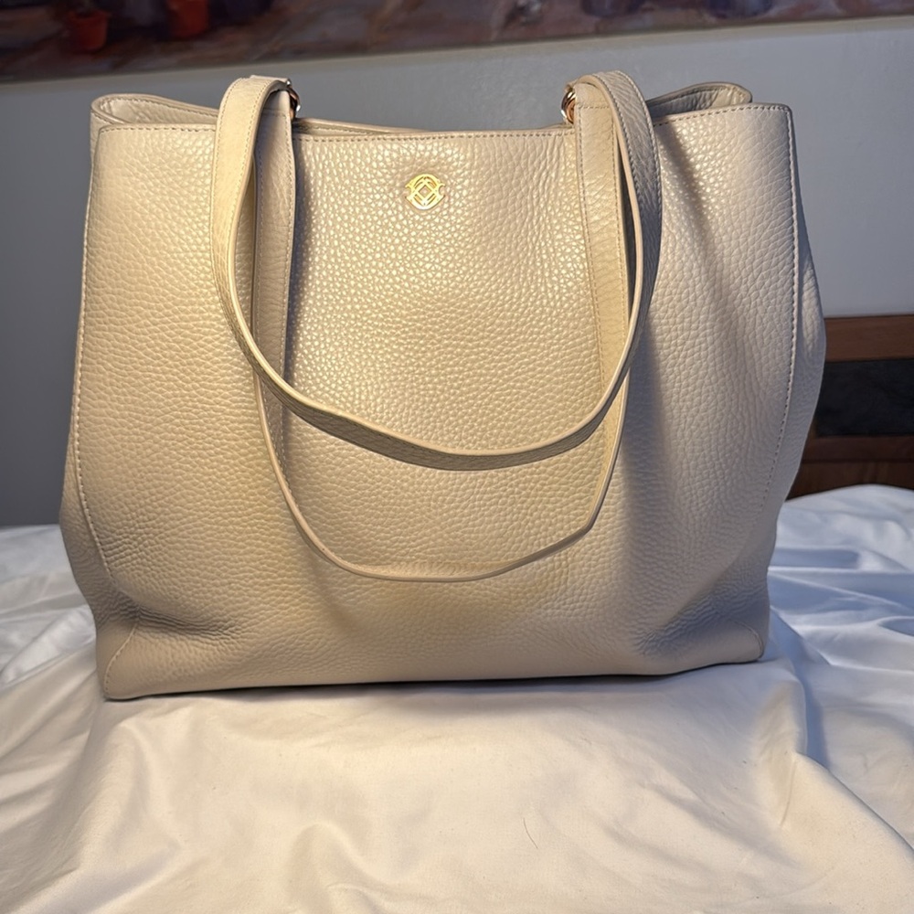 Dange Dover Allyn Leather Laptop tote bag / Bone Large 14 inches - Picture 3 of 14